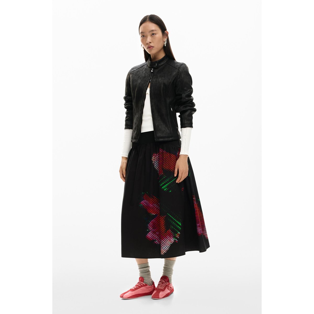 Jupe midi pixellisée noir, DESIGUAL
