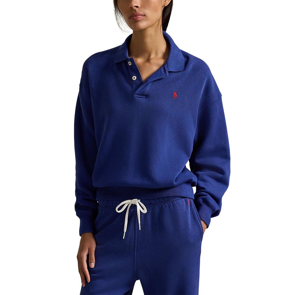 Sweat à col polo à manches longues bleu royal, POLO RALPH LAUREN