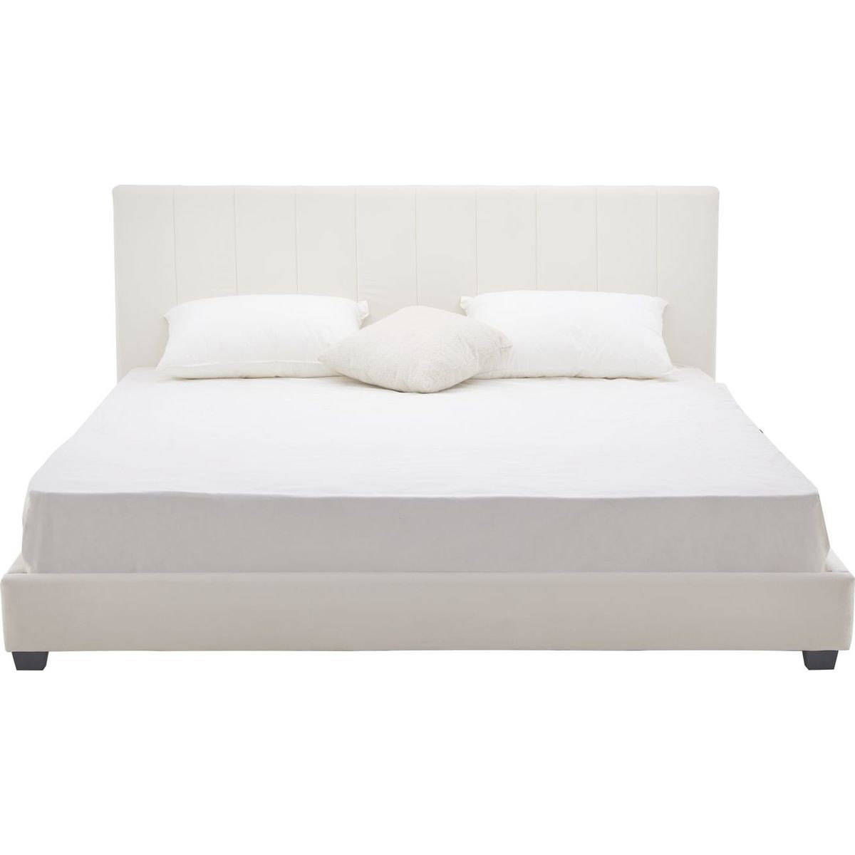 Lit avec tête de lit en velours - WILLIAM beige, HOMIFAB