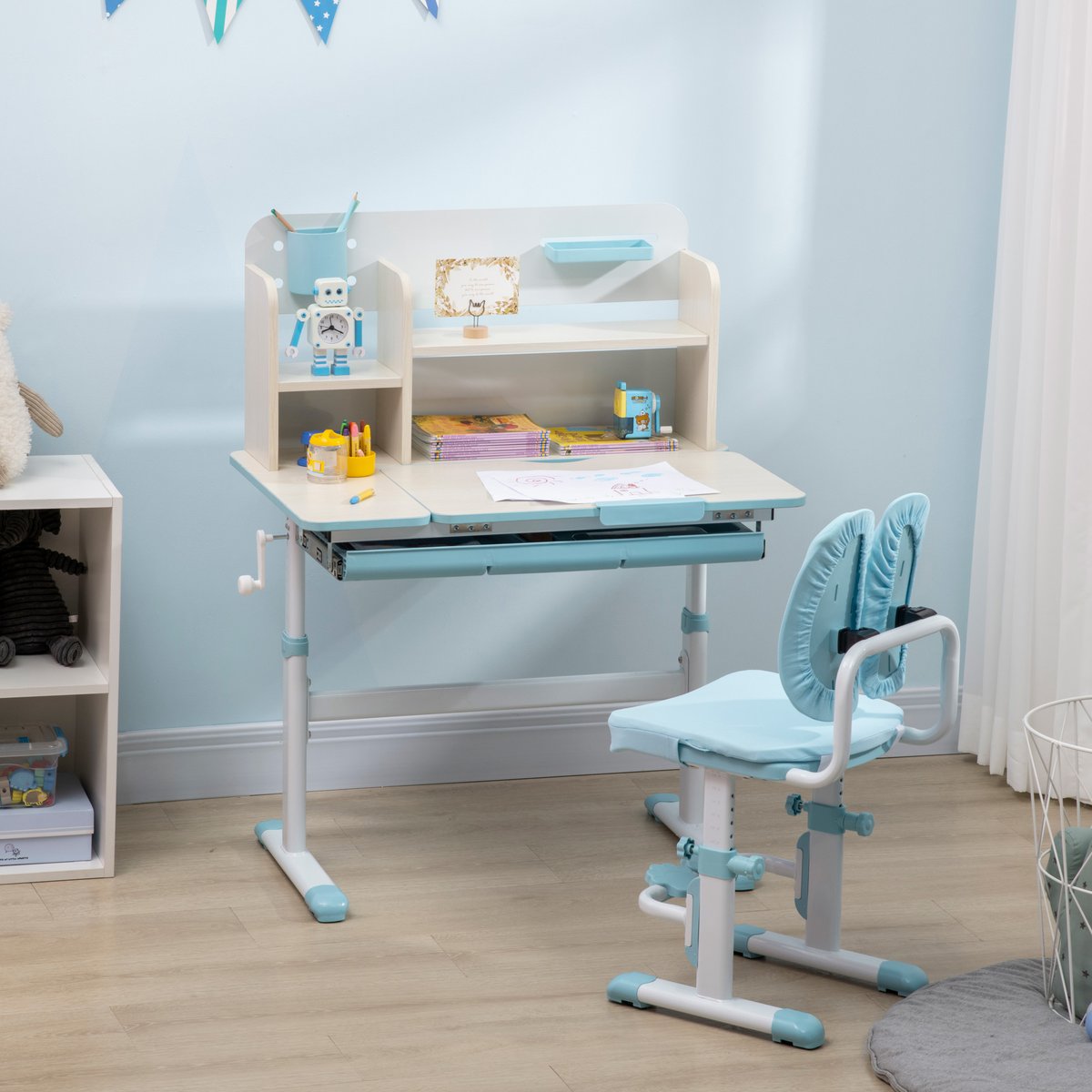 Ensemble bureau et chaise pour enfants PP bleu, HOMCOM