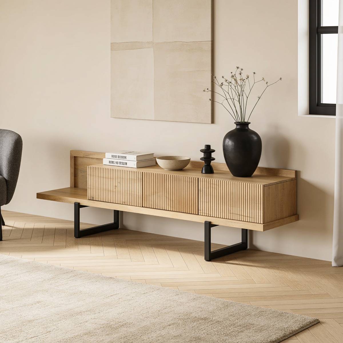 Meuble TV en bois de manguier ALEXIS bois clair, MADE IN MEUBLES