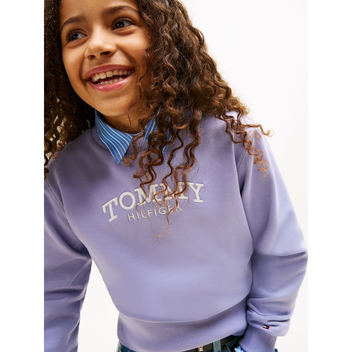 Sweater in molton met ronde hals lavendelblauw, TOMMY HILFIGER
