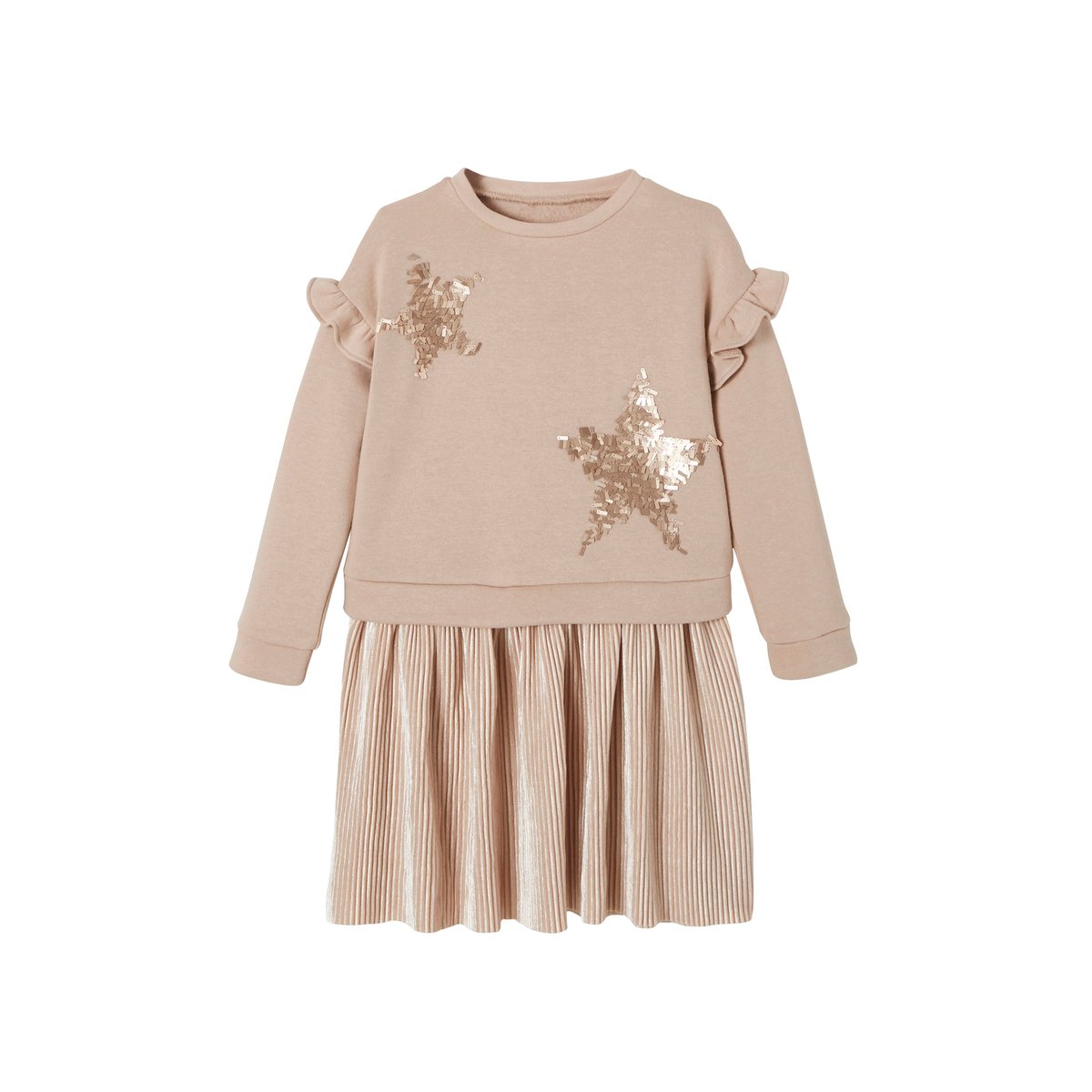 Robe de fête bi-matière étoiles en sequins rose, VERTBAUDET