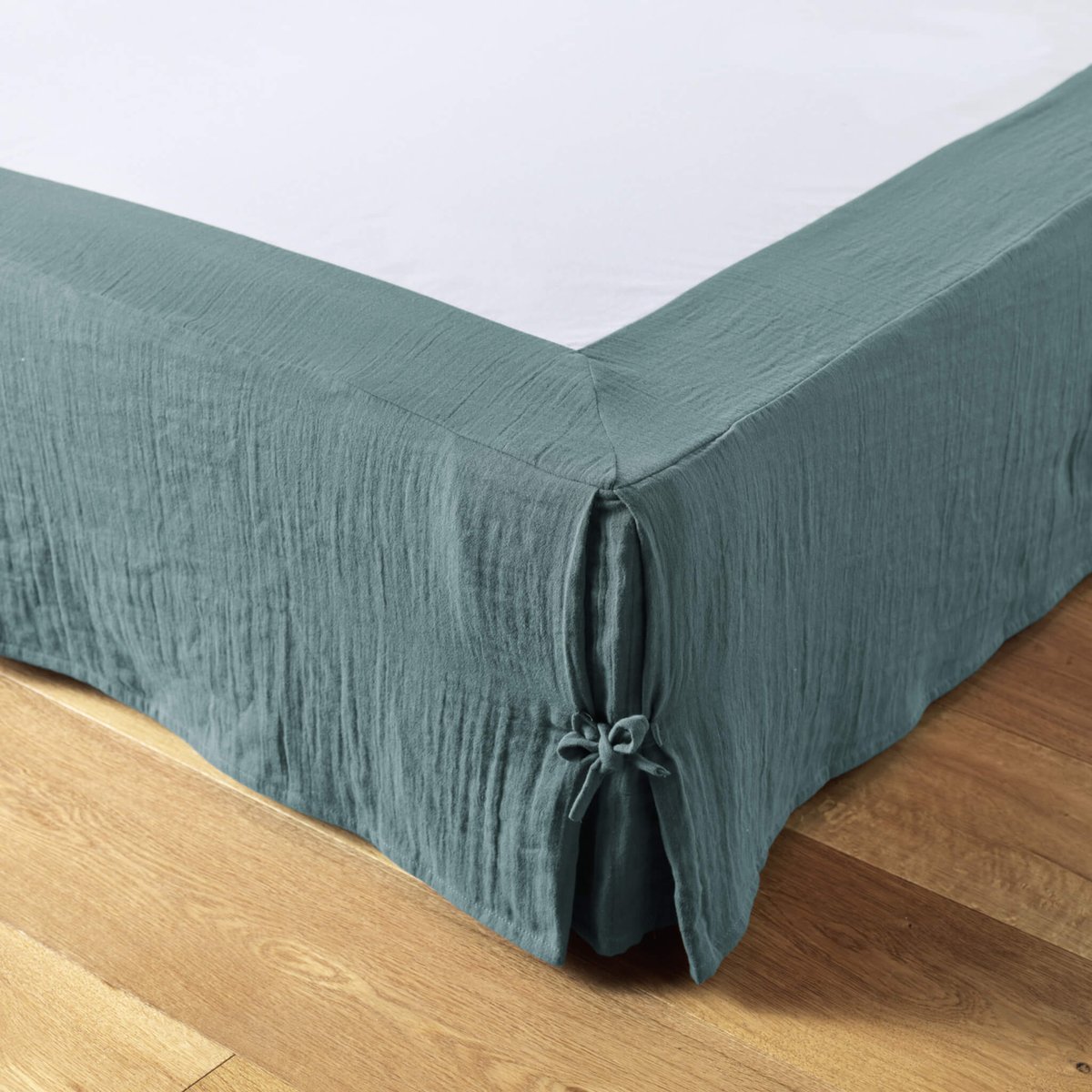 Cache sommier double gaze de coton bleu canard, TERRE DE NUIT