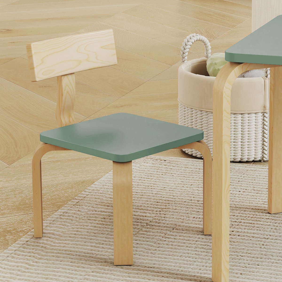 Ensemble table et chaises pour enfants Bois vert et bois naturel, AIYAPLAY