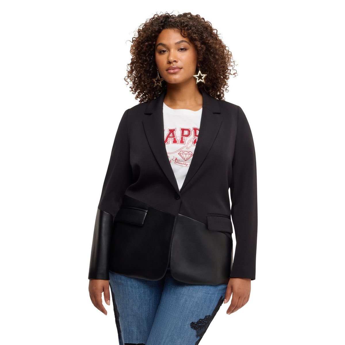 Blazer avec inserts enduits noir, FIORELLA RUBINO