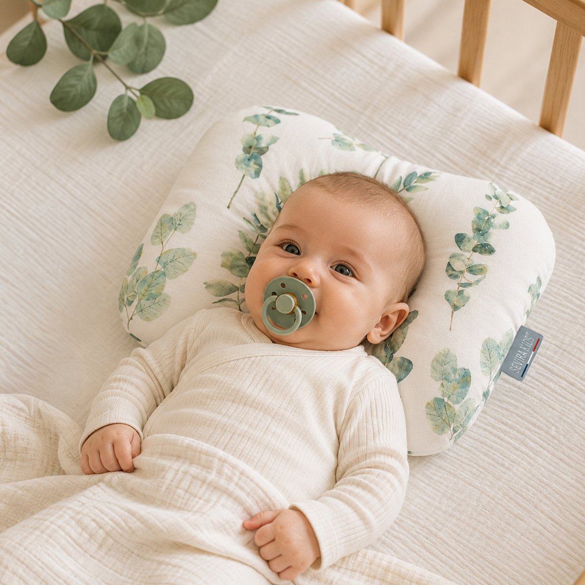 Coussin cale-tête ergonomique en coton EUCALYPTUS eucalyptus, vert, gris, SEVIRA KIDS