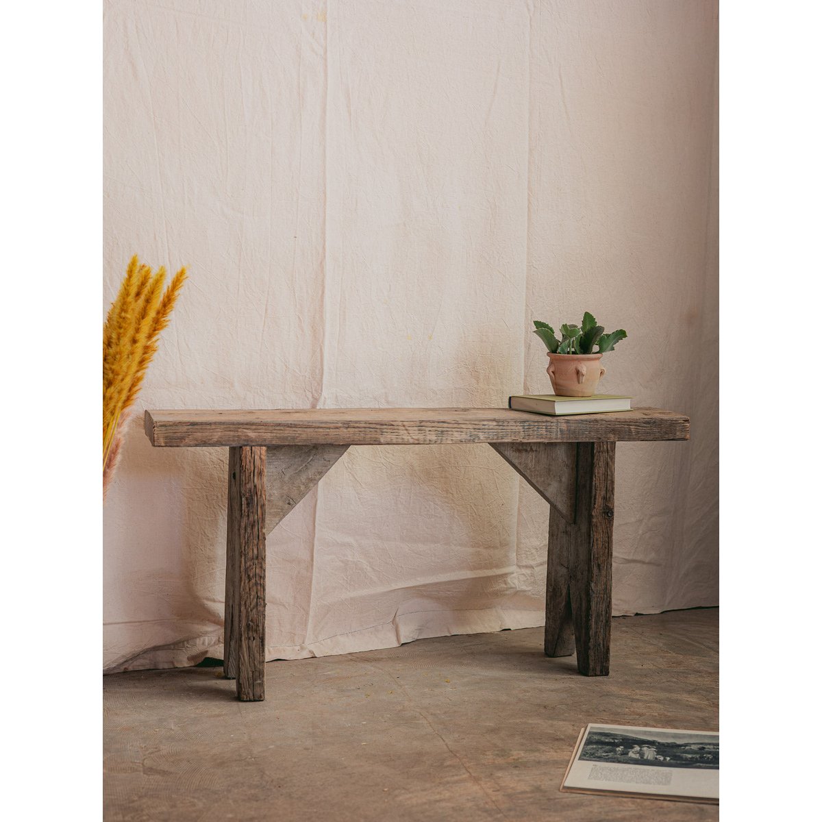 Banc de ferme en bois brut blanchi Antoine N°505 - Bon état bois clair, DEBONGOUT