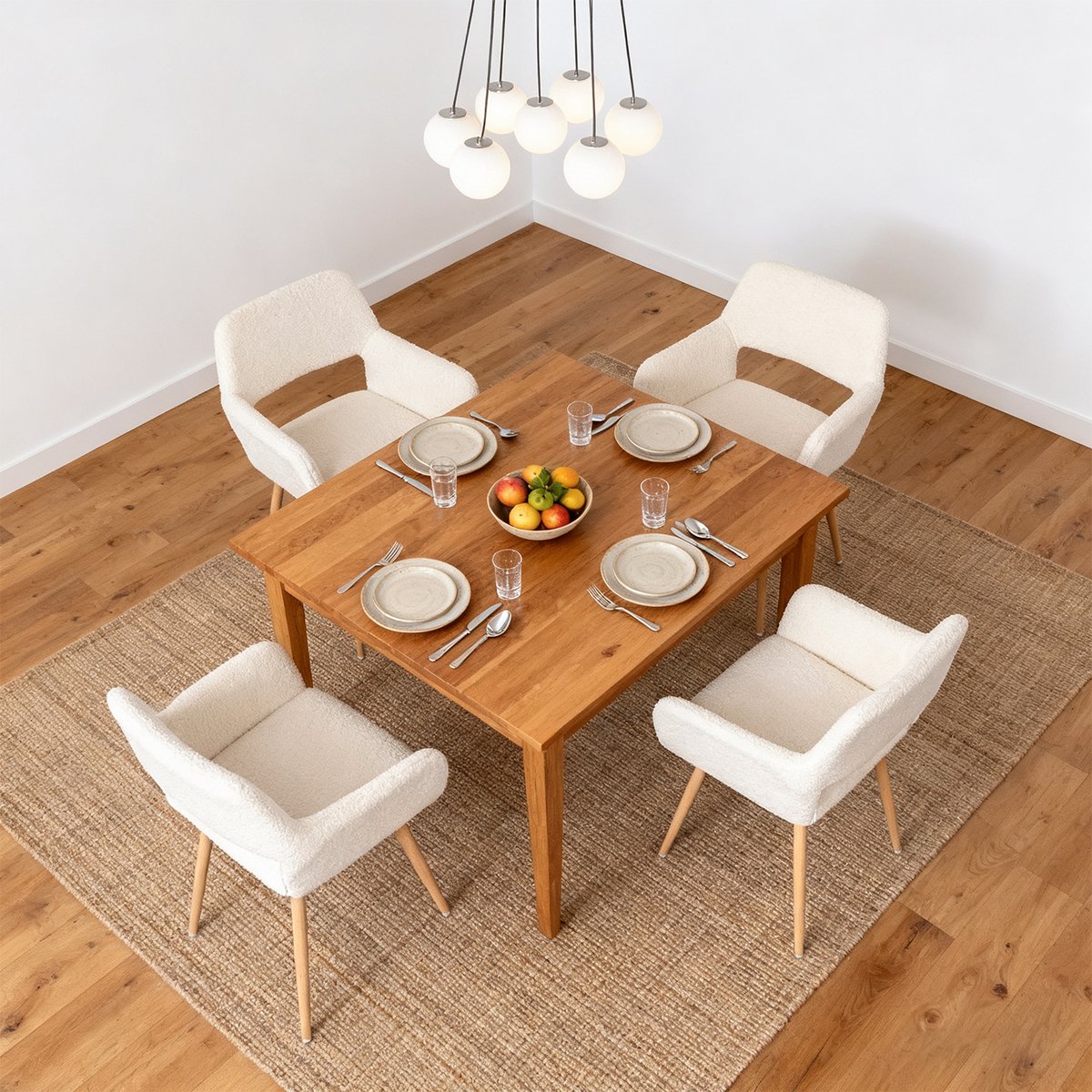 Lot de 4 chaise de salle à manger scandinave en bouclette, CROMWELL crème, MEUBLES COSY