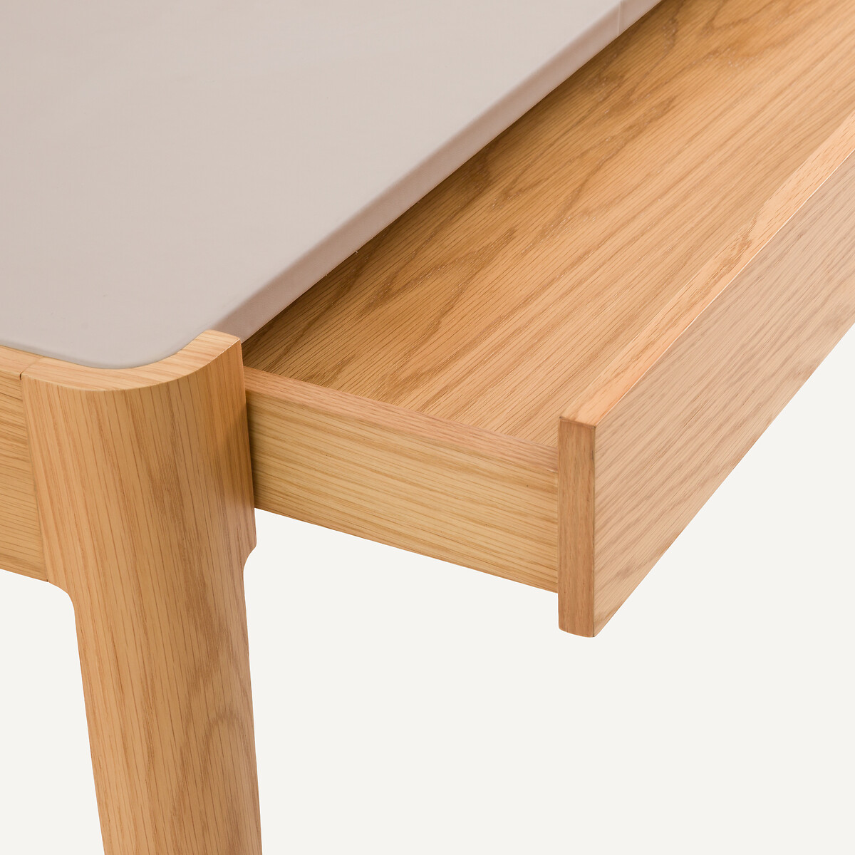 Scrivania in rovere impiallacciato e pelle, Junius, design Emmanuel Gallina quercia naturale, AM.PM X EMMANUEL GALLINA