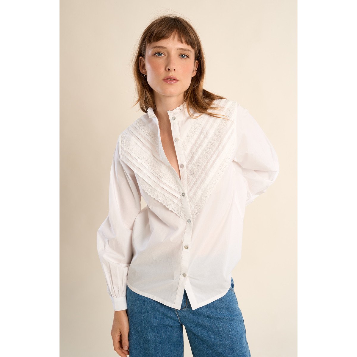 Chemise en coton, à dentelle blanc, MOLLY BRACKEN