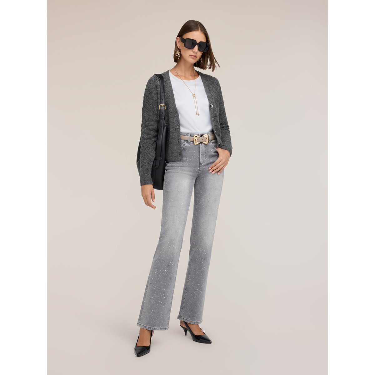 Jean large avec strass appliqués gris, MOTIVI