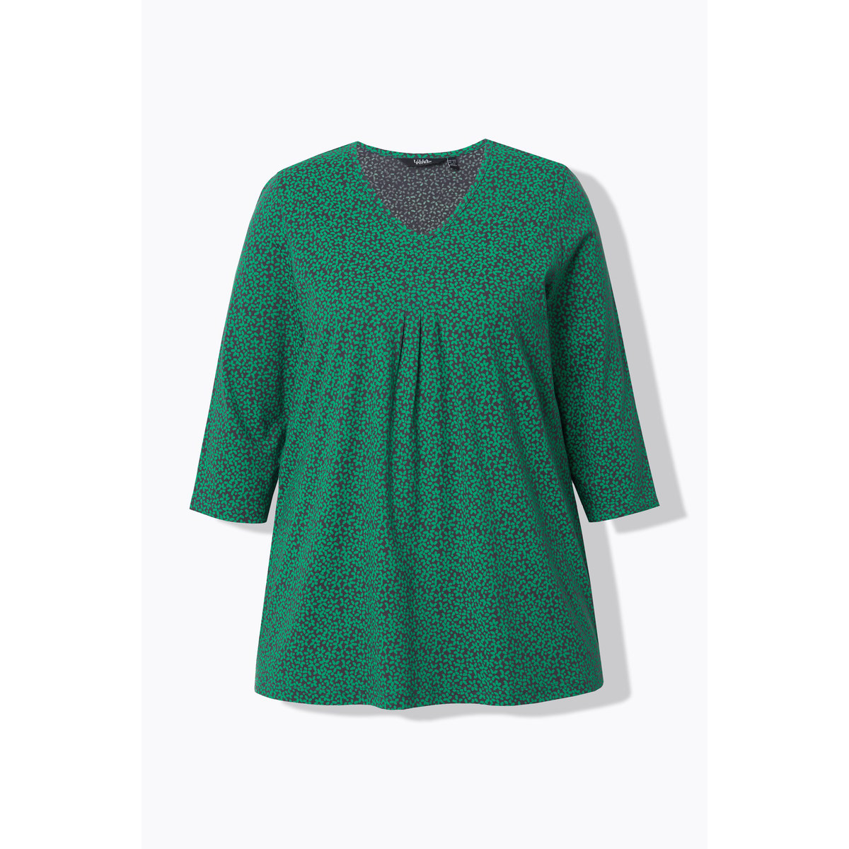 T-shirt à fleurs, col en V et manches 3/4 gris asphalte, ULLA POPKEN