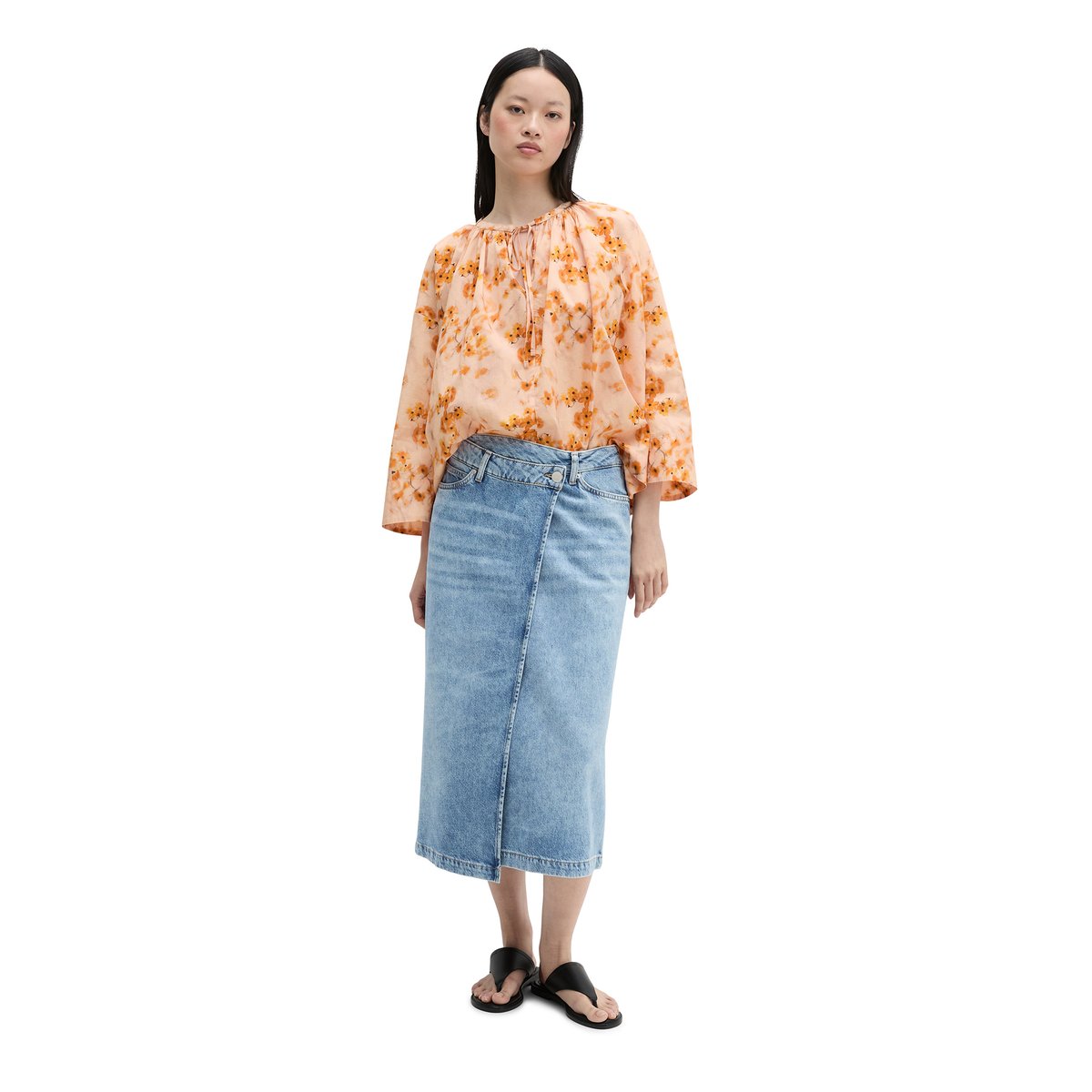 Blouse relaxed en voile de coton imprimé orange, MARC O'POLO