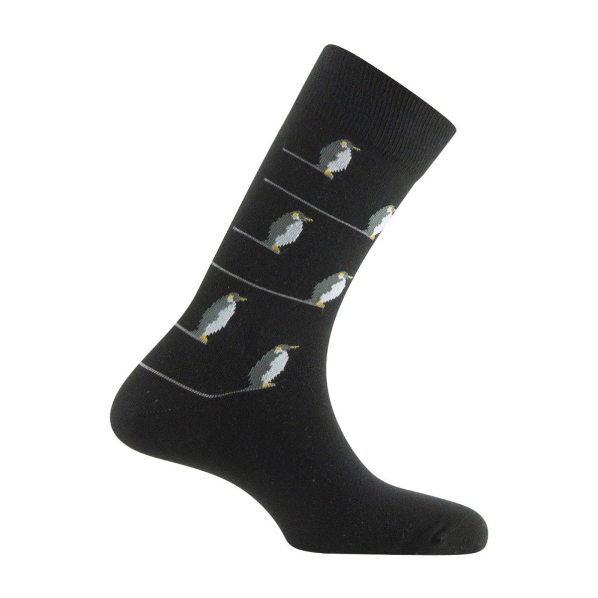 Lot de 2 mi-chaussettes fantaisie Pingouin sur la banquise et all over en Coton gris noir, KINDY