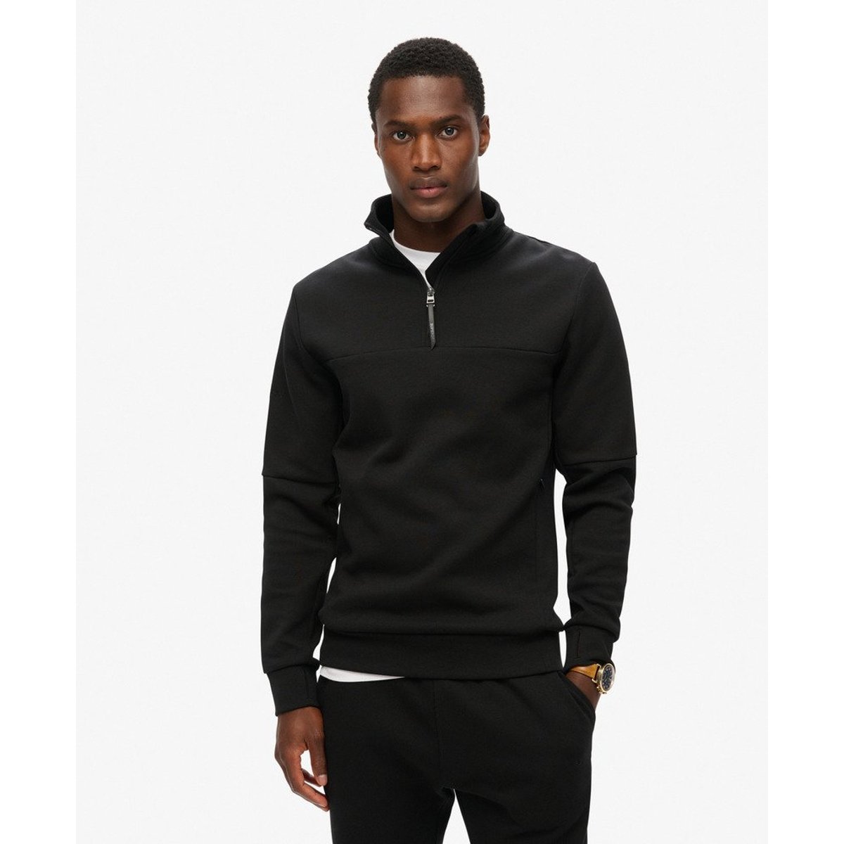 Sweat ample à col zippé Tech noir, SUPERDRY