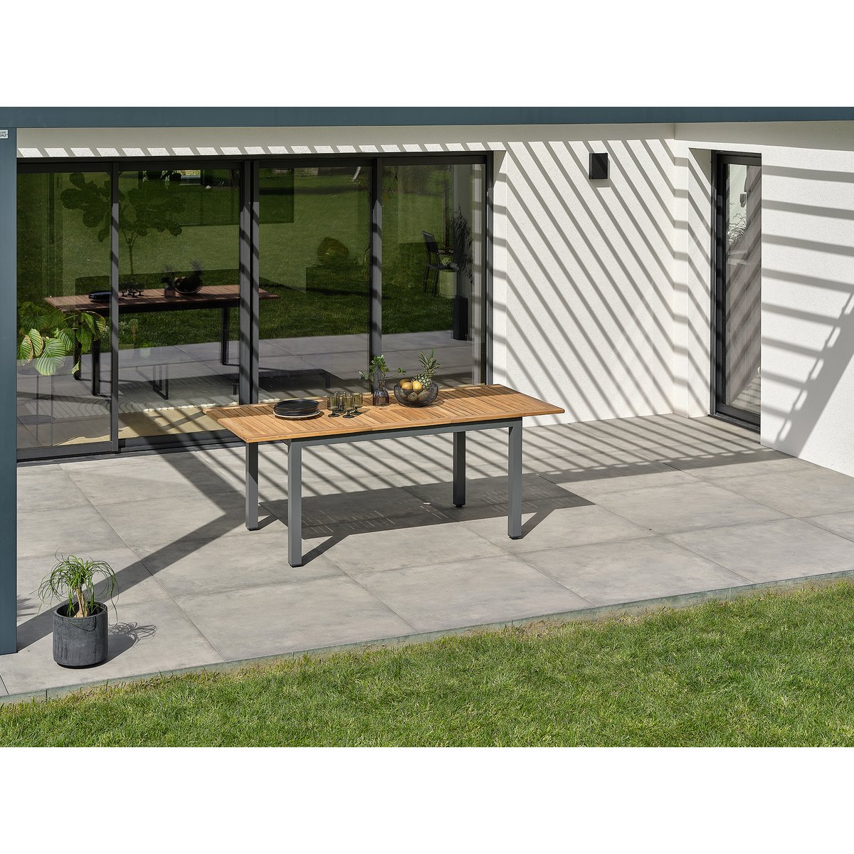 Ensemble repas de jardin alu et acacia ORSINO gris anthracite, DCB GARDEN