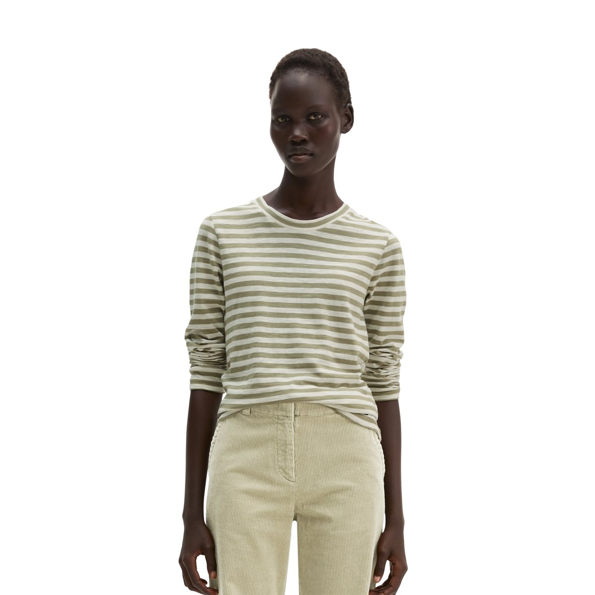 T-shirt rayé, coupe standard en jersey slub doux vert, MARC O'POLO