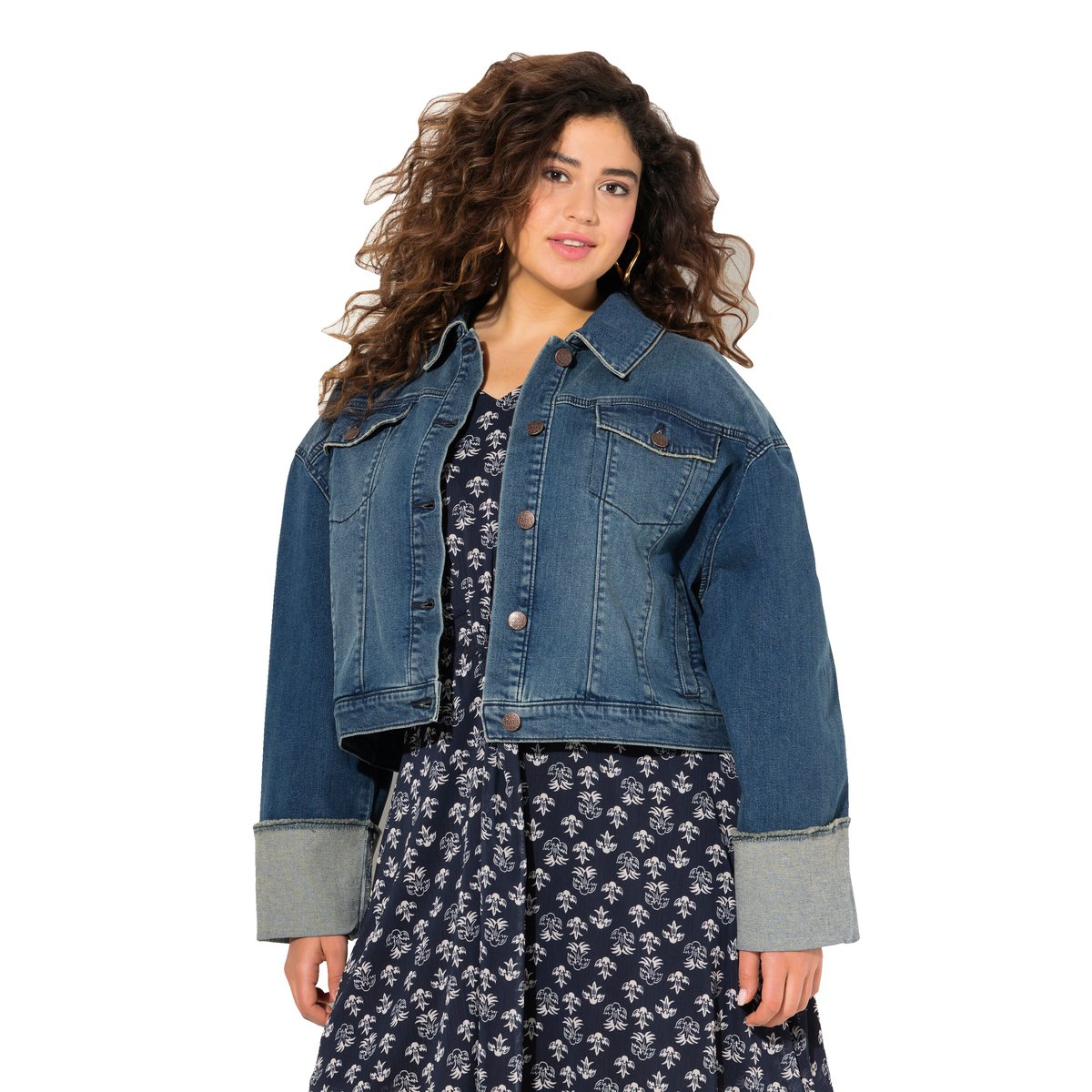 Veste en jean, franges et col chemise bleu jean, ULLA POPKEN