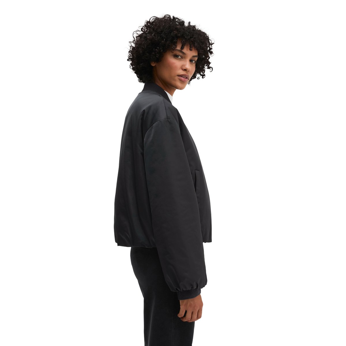 Blouson style aviateur regular cropped en polyester recyclé bleu, MARC O'POLO