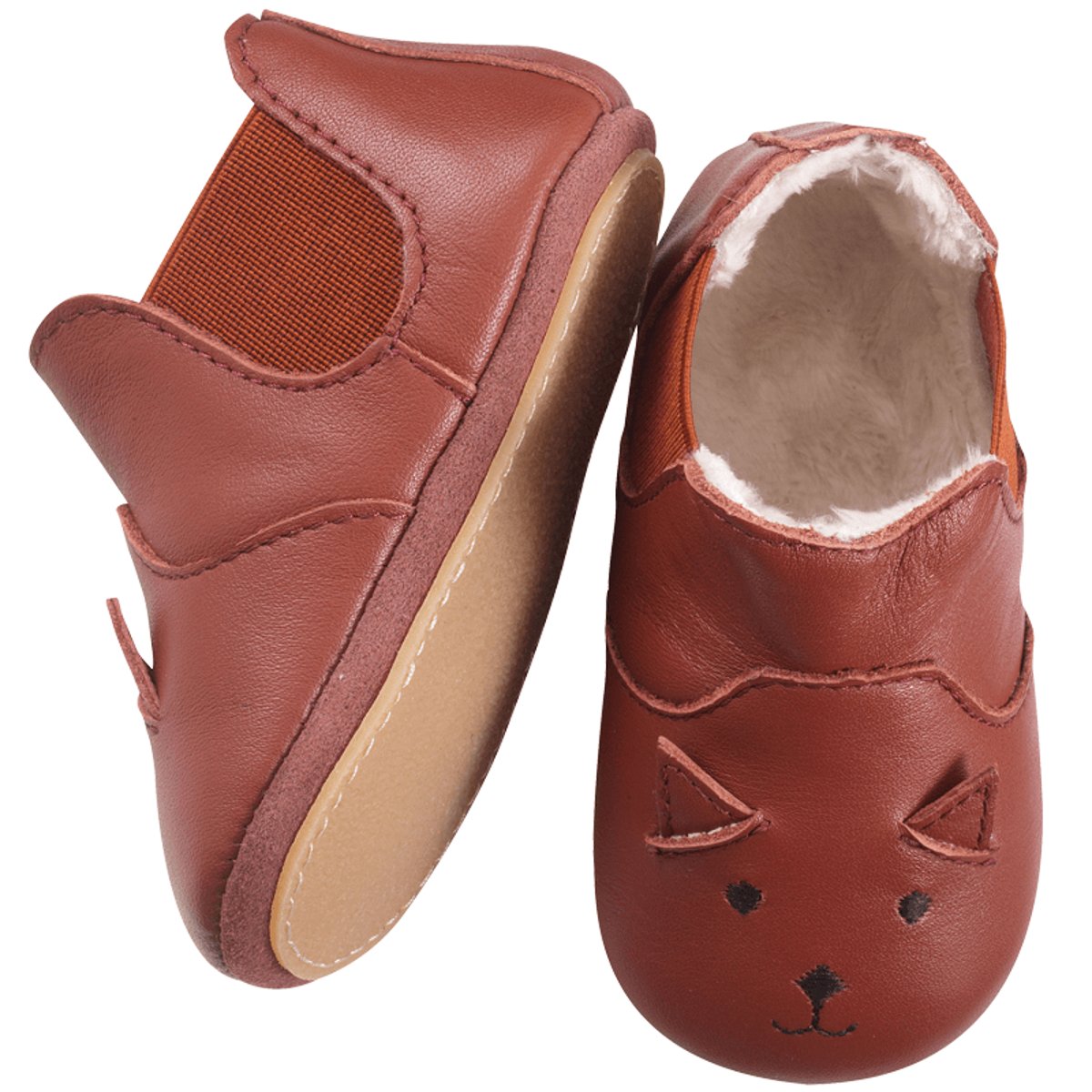 Chaussures bébé cuir souple fourrées Emmie marron, TICHOUPS