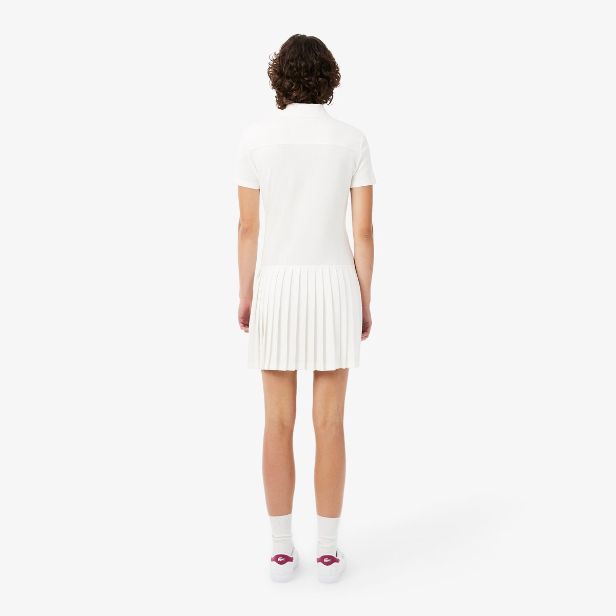 Robe polo plissée Piqué stretch blanc-70v, LACOSTE