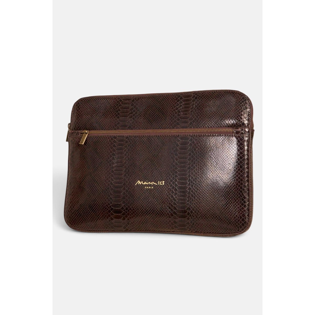 Pochette en cuir LEON chocolat, Maison 123
