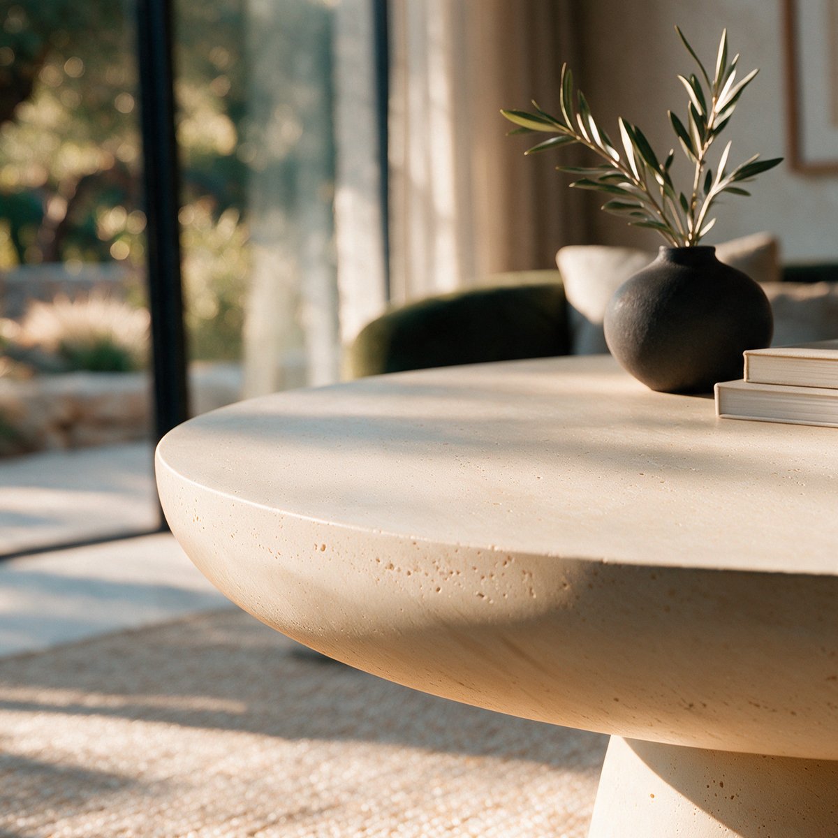 Table basse ronde en fibre d'argile effet béton D90 cm - PAROS beige, MAISON PAVANE