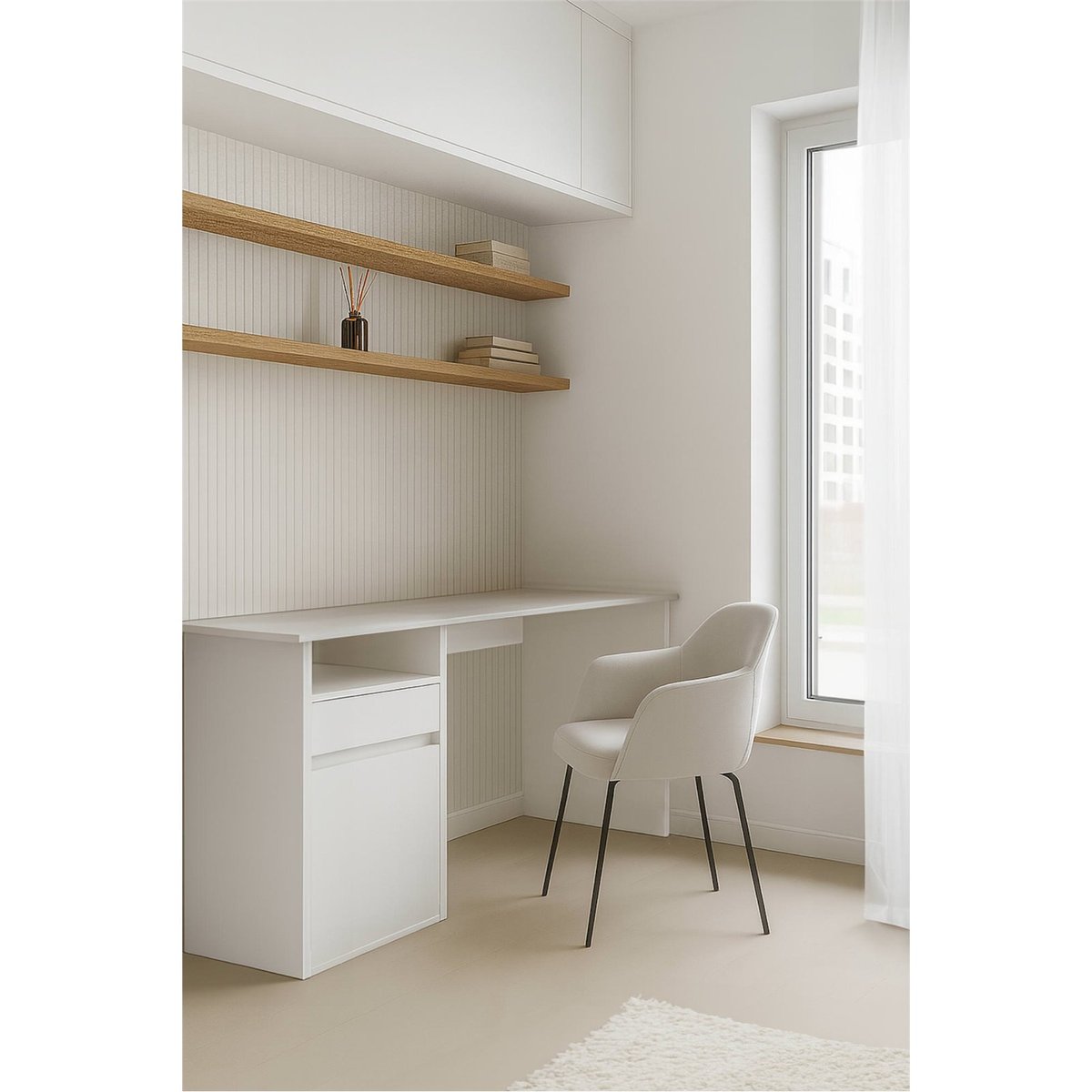 Bureau BILLA en bois avec tiroir et rangement blanc, RECOLLECTION