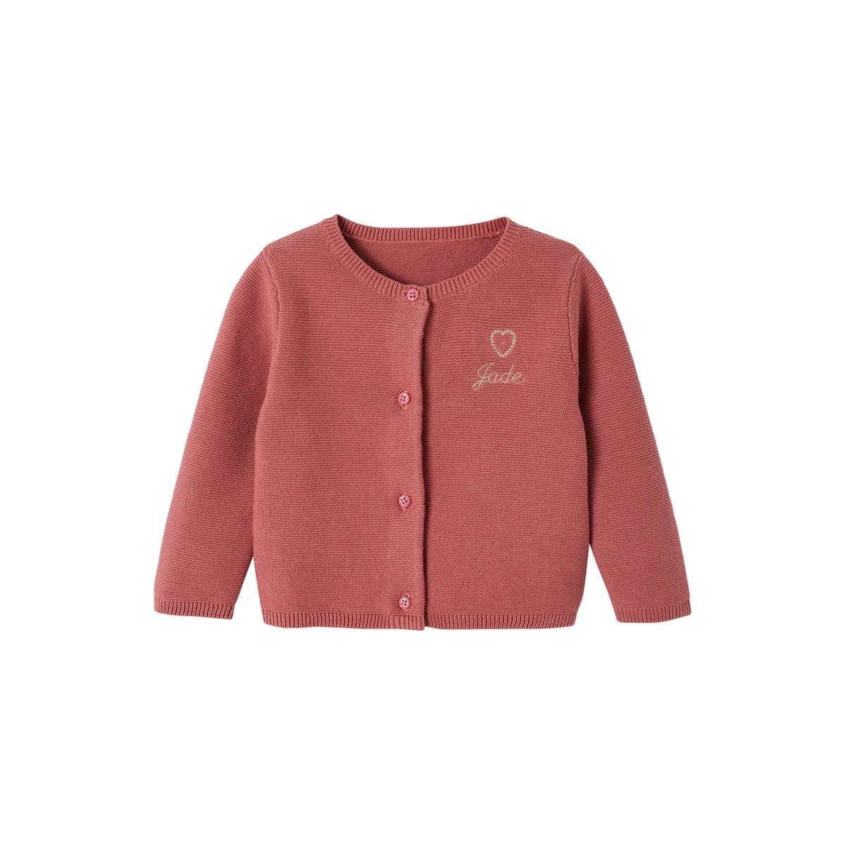Cardigan broderie dorée coeur vieux rose, VERTBAUDET