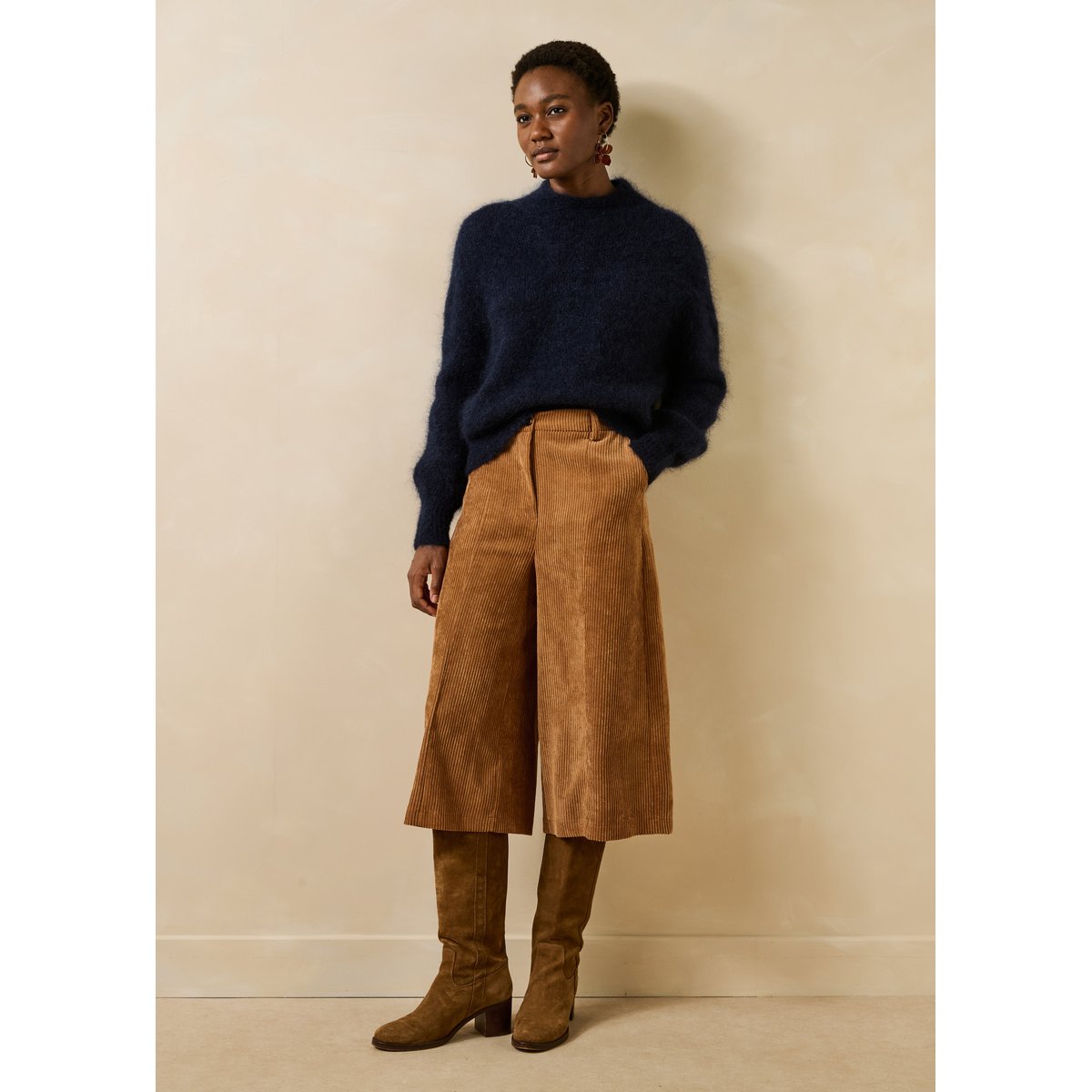 Pull manches longues en mohair col montant bleu encre, LA FEE MARABOUTEE