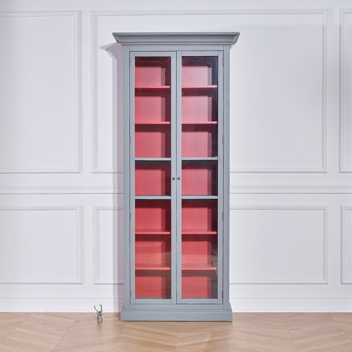 Armoire vitrée en pin 6 étagères EMILY grise, ROBIN DES BOIS