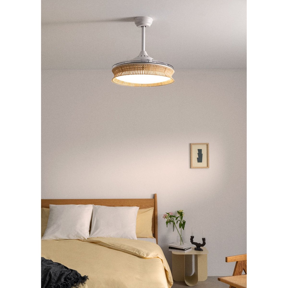 Ventilateur plafondsilencieux40 avec eclaraige avec Wi-Fi WIND CLEAR RATTAN blanc/nœud, CREATE