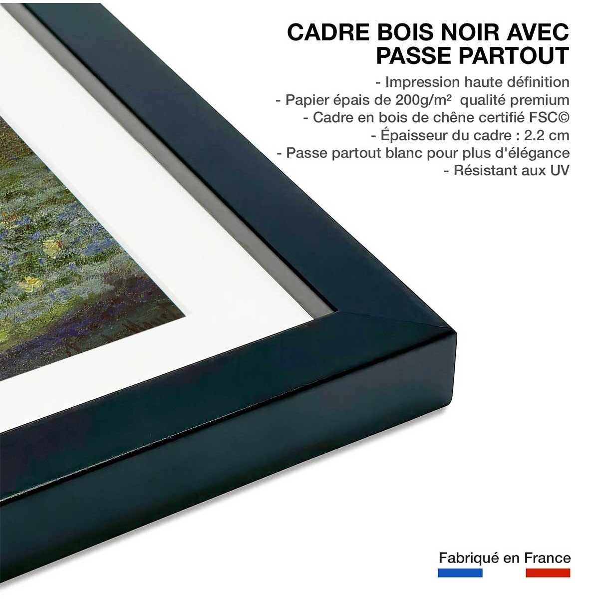 Poster Le pont japonais - Claude Monet affiche + cadre en bois - noir, HEXOA