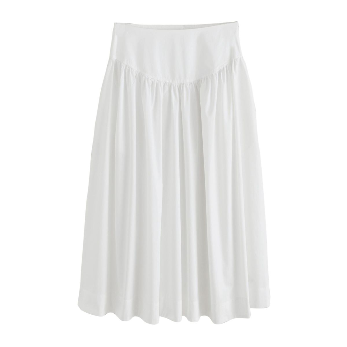 Jupe midi popeline de coton taille tombante blanc, NEXT