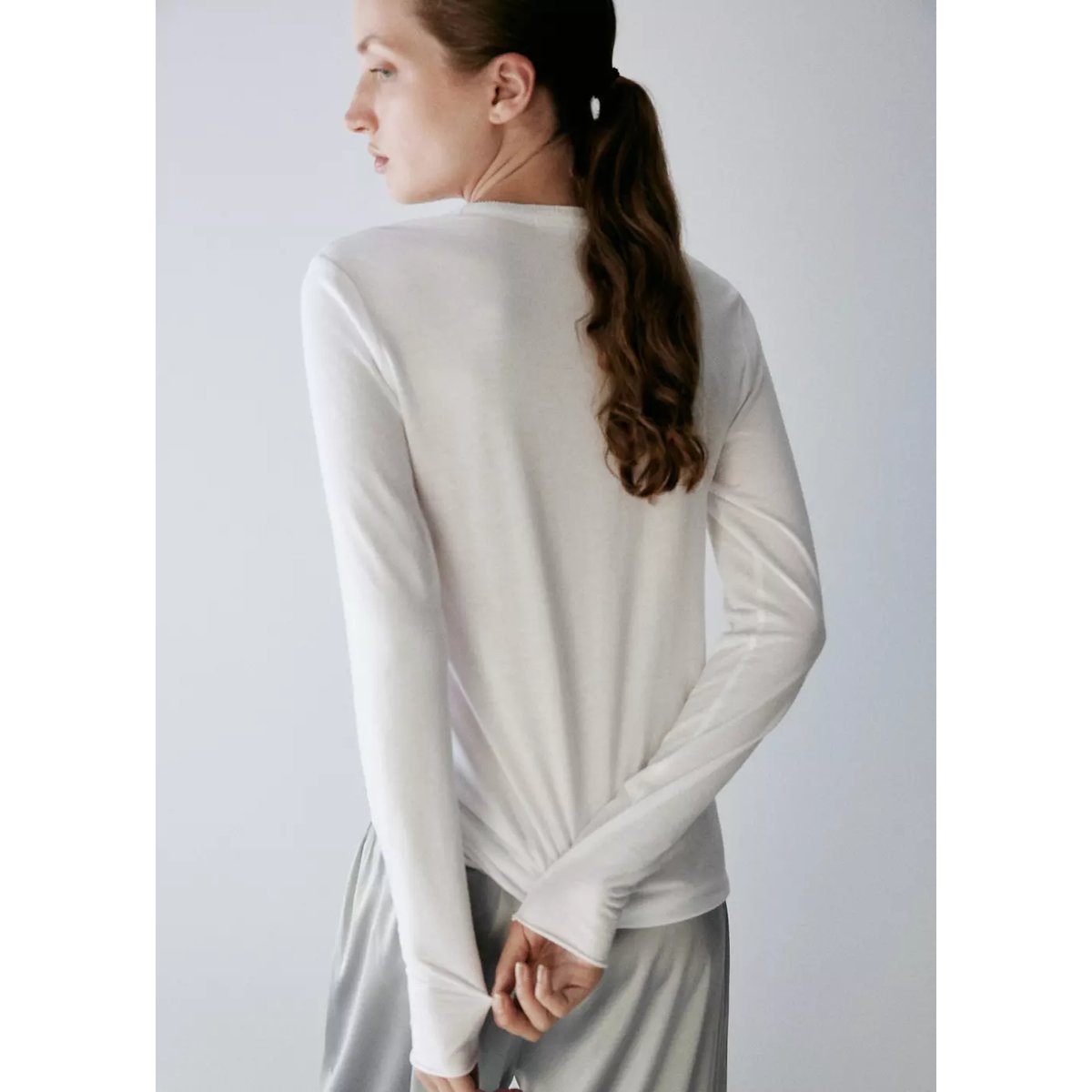 T-shirt ajusté manches longues blanc, MANGO