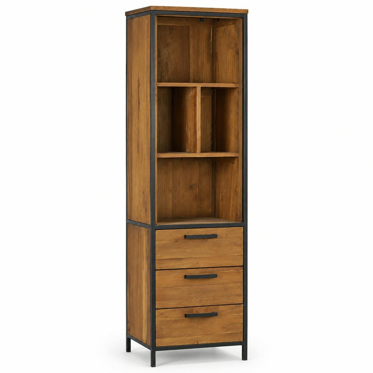 Colonne en bois de teck poignées métal PUNE bois naturel, PIER IMPORT