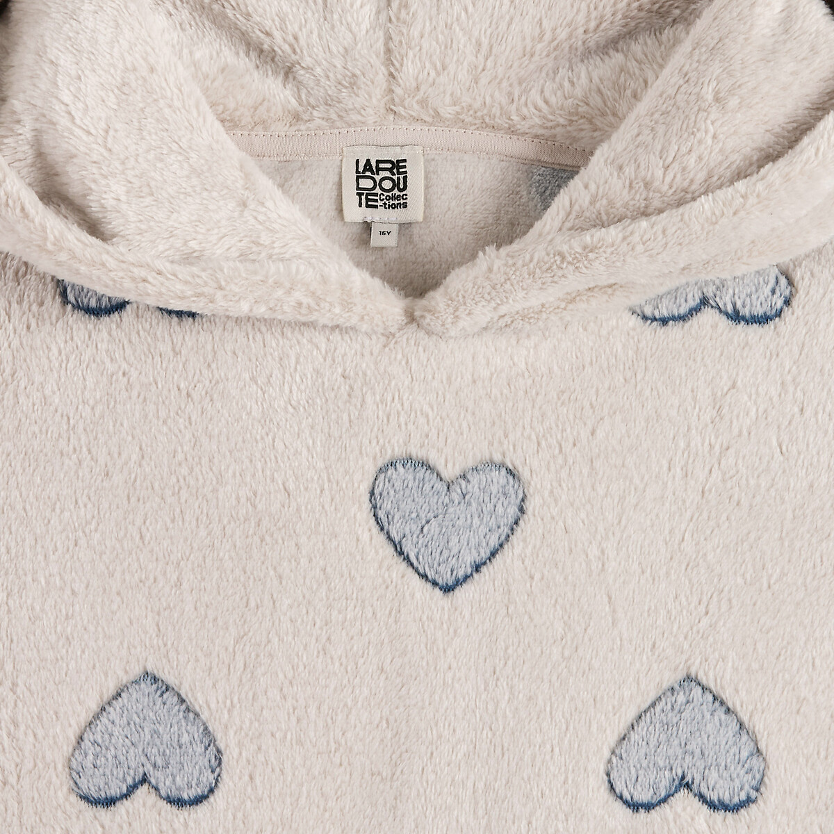 Pyjama manches longues en polaire imprimé coeurs beige/bleu, LA REDOUTE COLLECTIONS