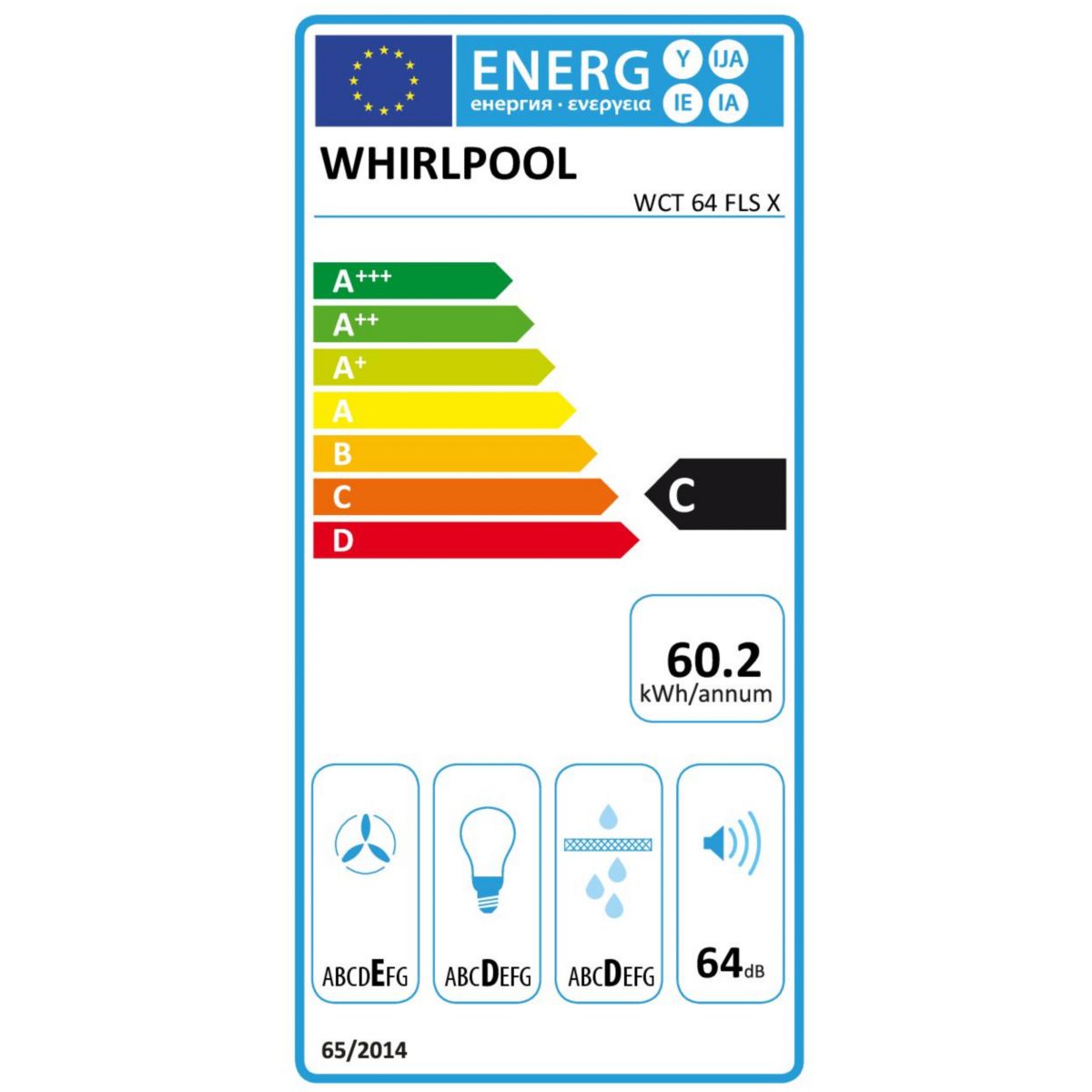 Hotte encastrable WCT64FLSX inox, WHIRLPOOL
