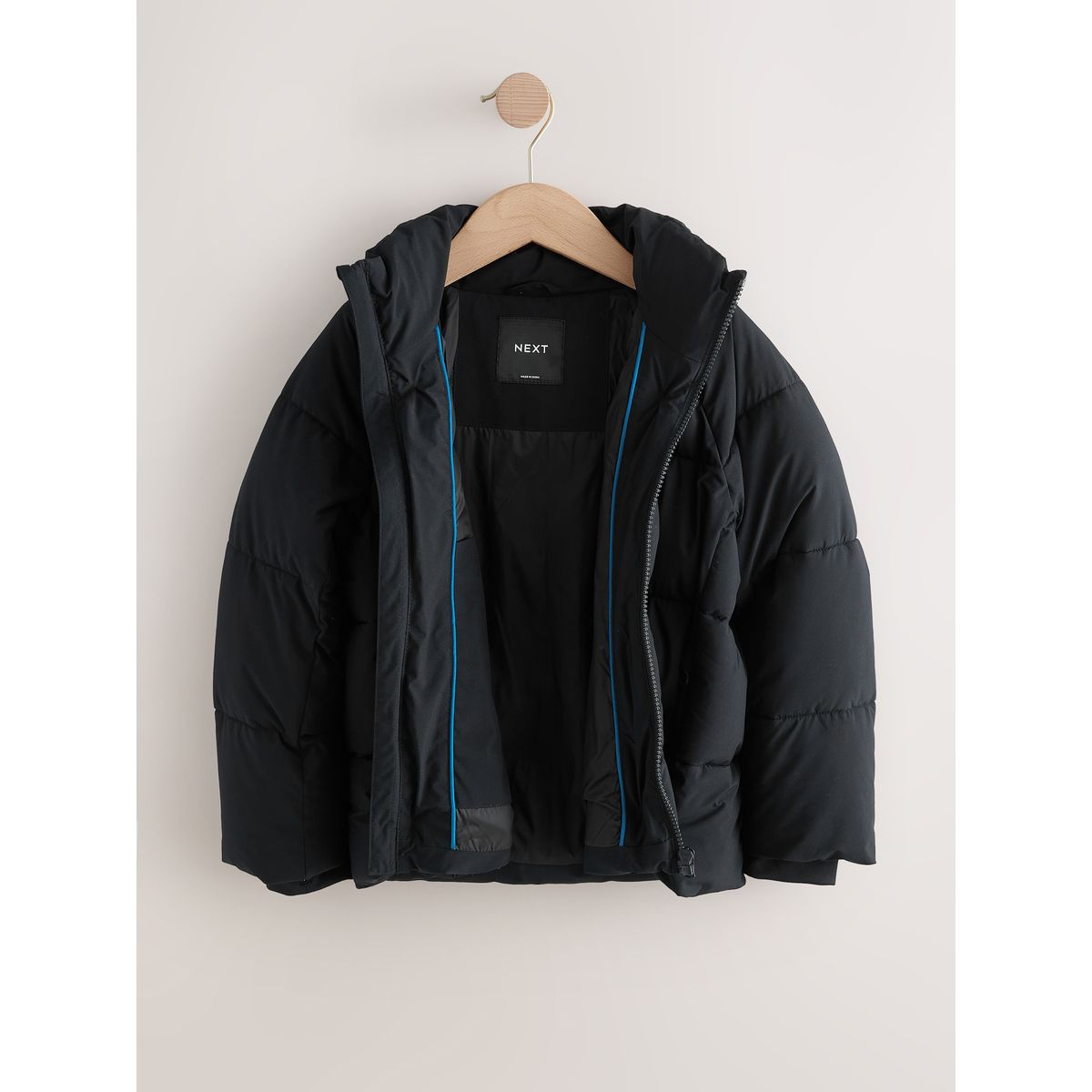 Manteau rembourré sans capuche à micropolaire noir, NEXT