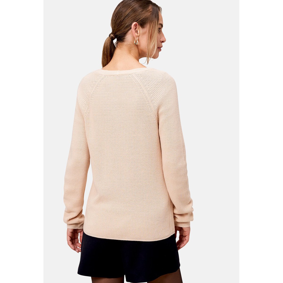 Strukturpullover à encolure en v dark cream melange, ZERO