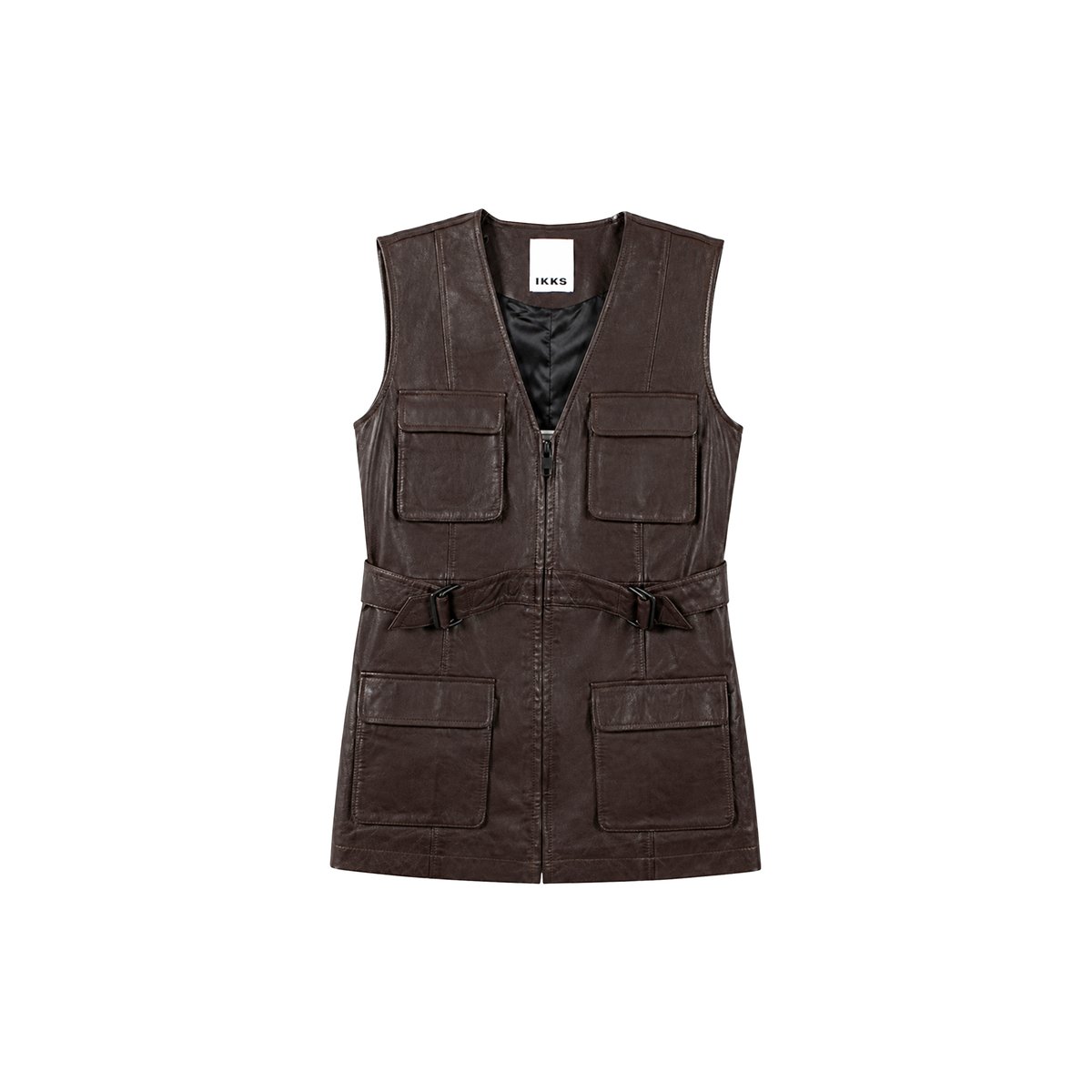 Saharienne cuir ceinturée marron foncé, IKKS