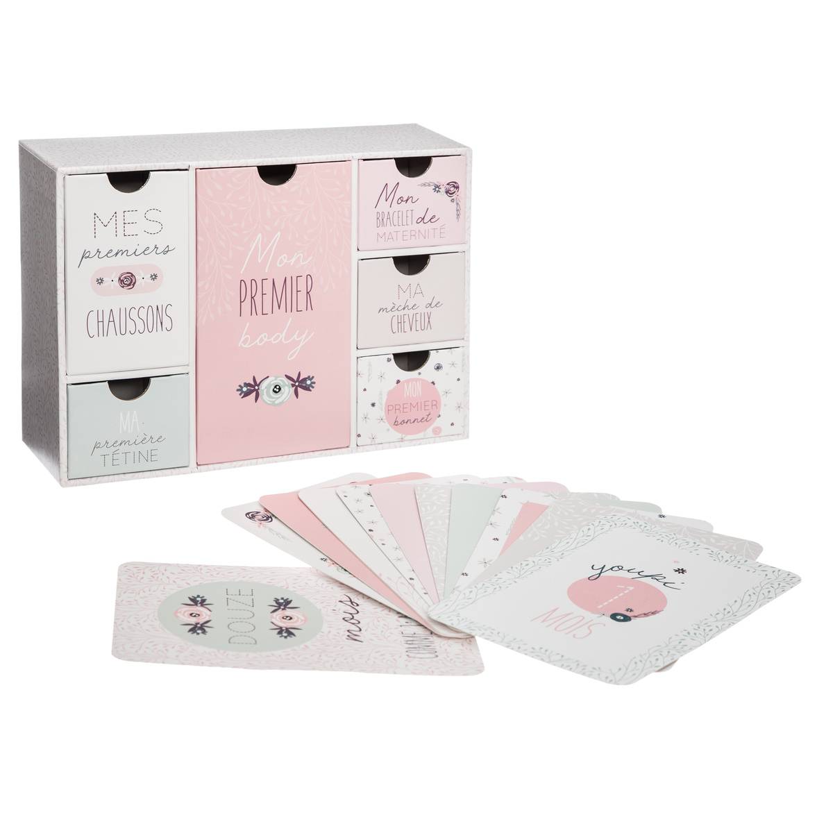 Coffret cadeau de naissance avec 12 cartes MON PREMIER rose, ATMOSPHERA FOR KIDS