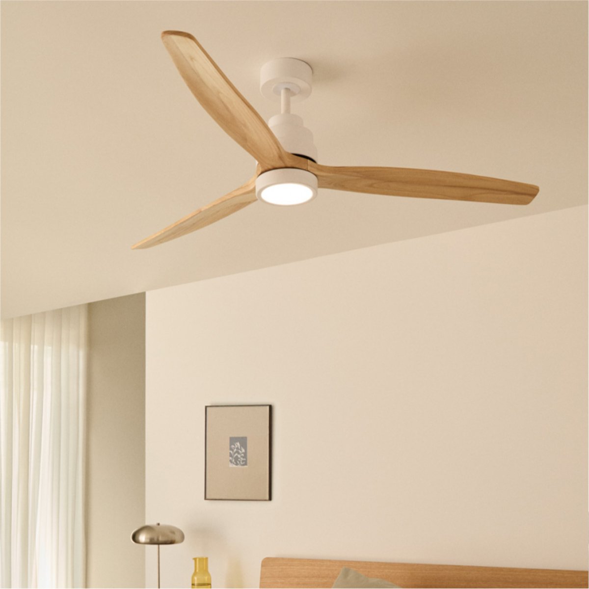 Ventilateur de plafond 40W avec lumière et télécommande WIND STYLANCE NATURAL WOOD blanc/bois naturel, CREATE