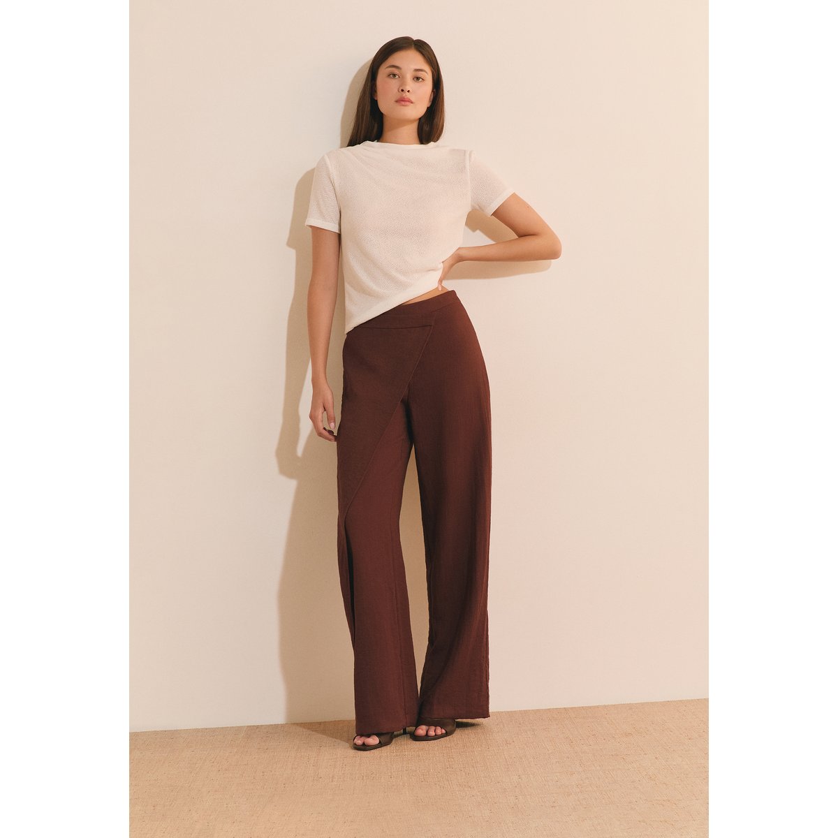 Pantalon large asymétrique PRISCA chocolat, ETAM