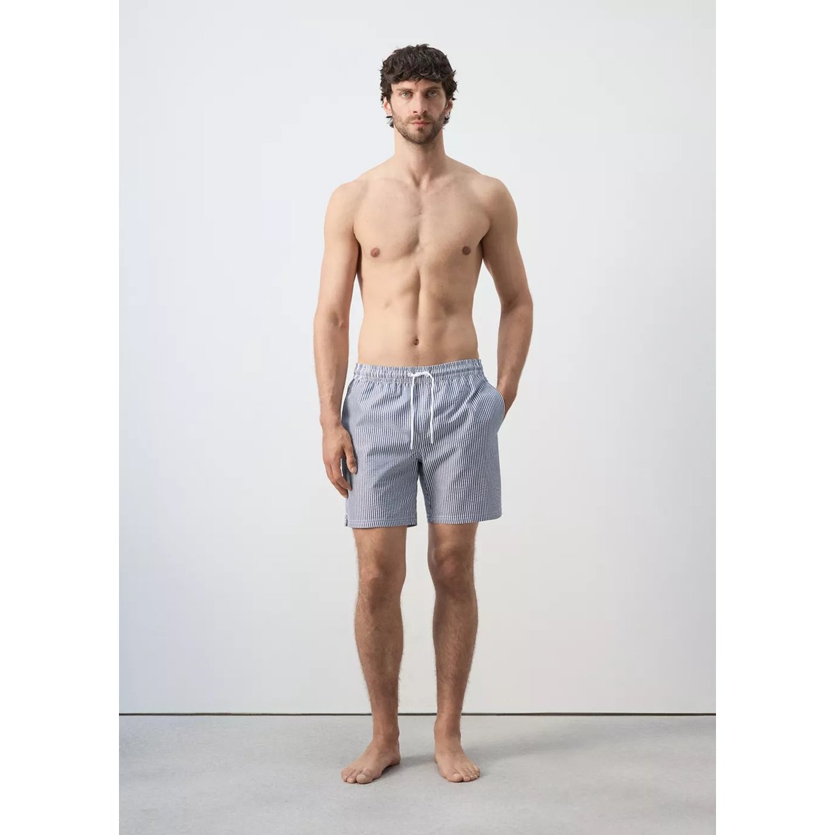 Maillot de bain effet seersucker bleu marine foncé, MANGO MAN