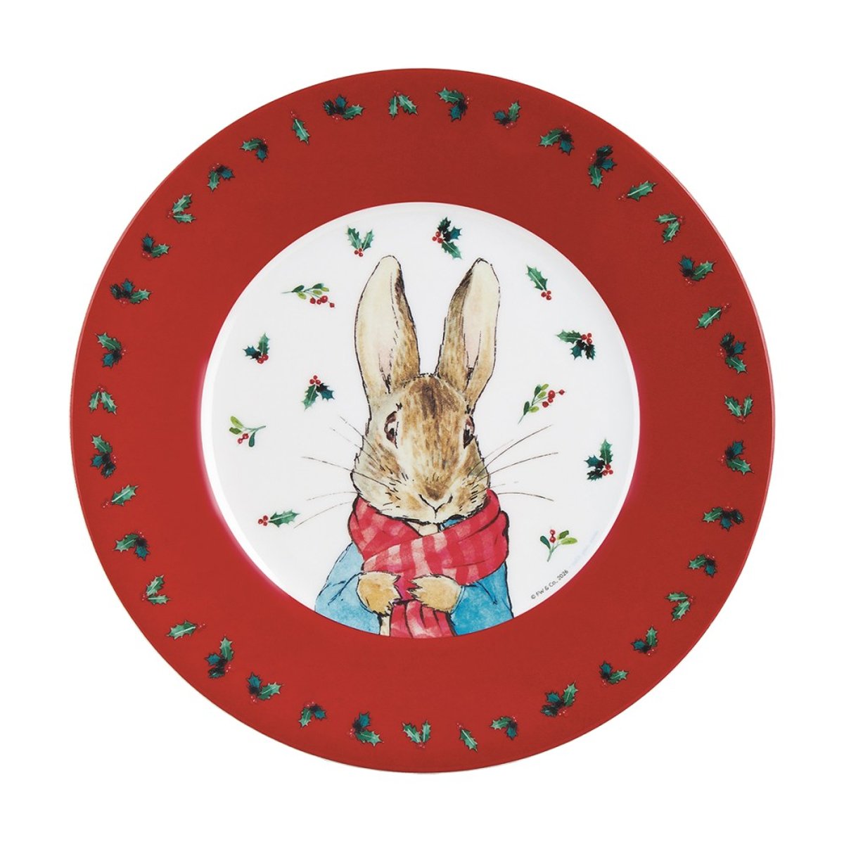 Assiette Pierre Lapin Noël 20 cm rouge, PETIT JOUR