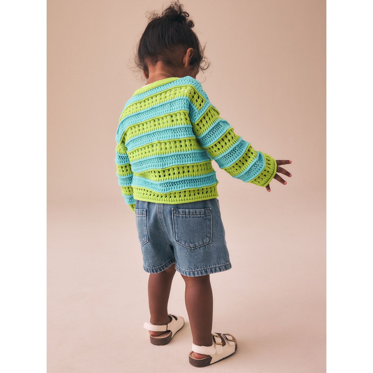 Cardigan au crochet à col v vert/bleu, NEXT