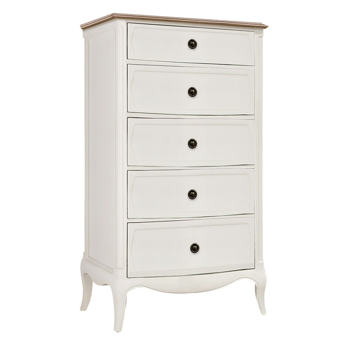 Amelie French-Style 5 Drawer Tallboy grey white , WILLIS & GAMBIER