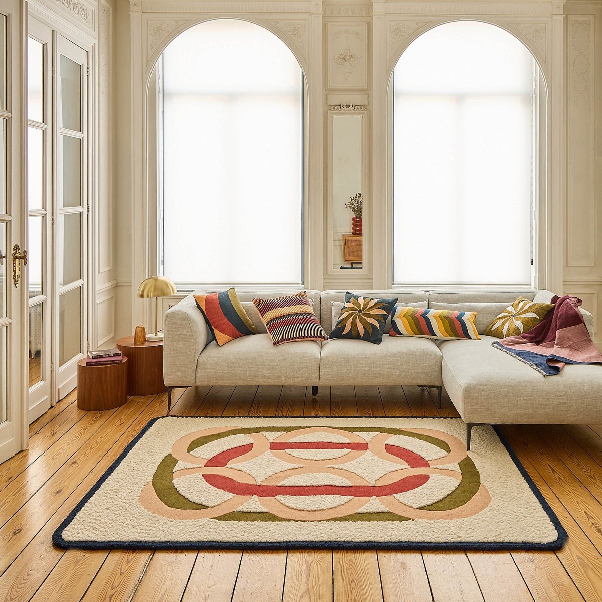 Tapis de salon laine CANDICE beige, multicolore, HABITAT